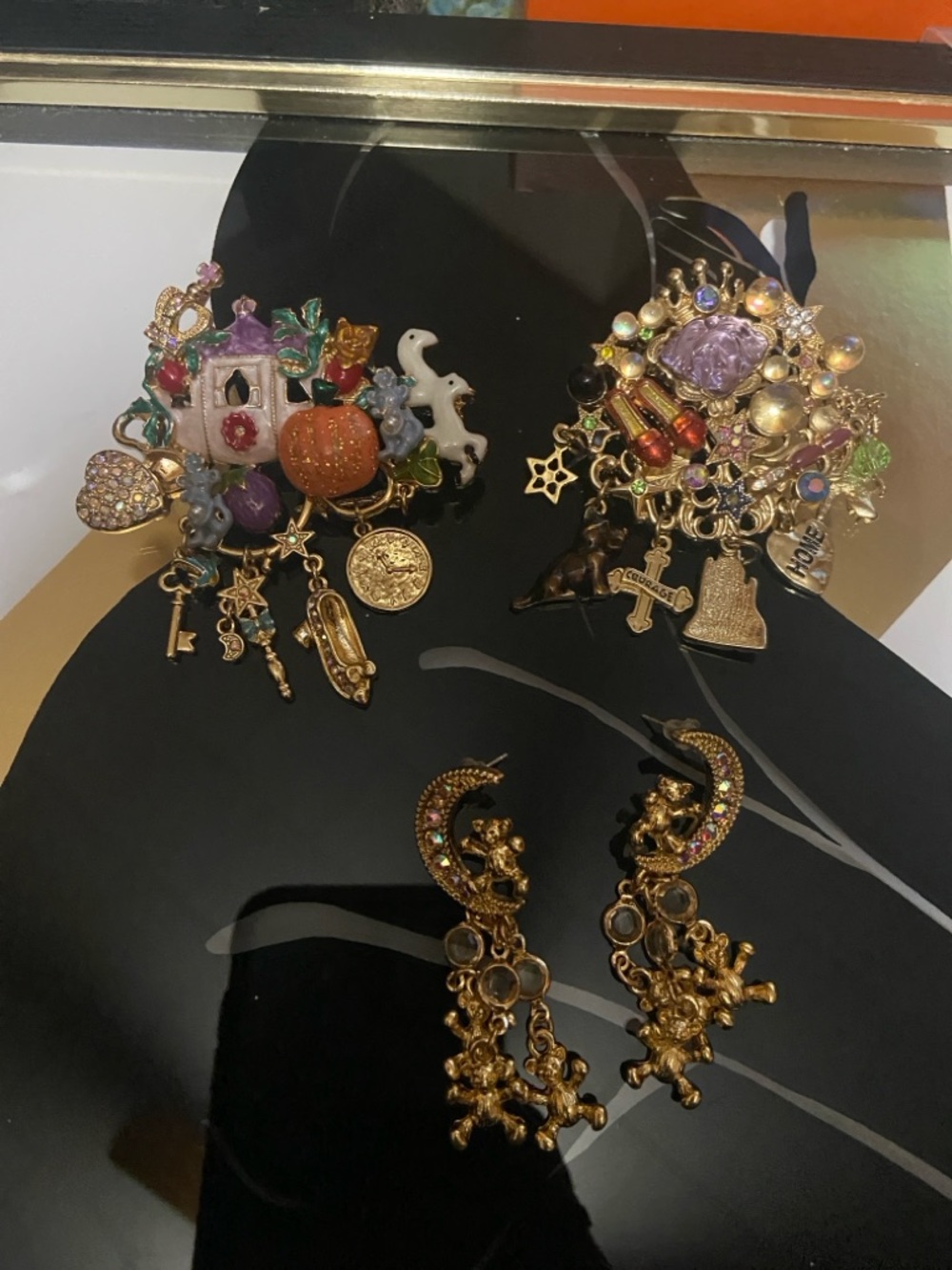 2 Kirks Folly Gold-Tone Multicolor Charm Brooches & Earrings Set - Women Jewelry